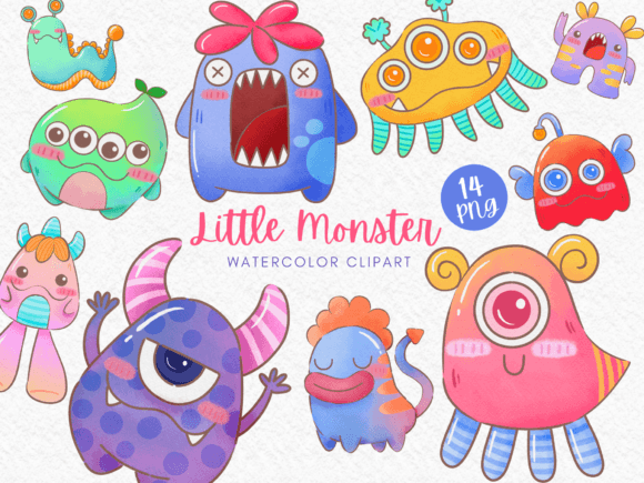 Little Monster Watercolor Clipart