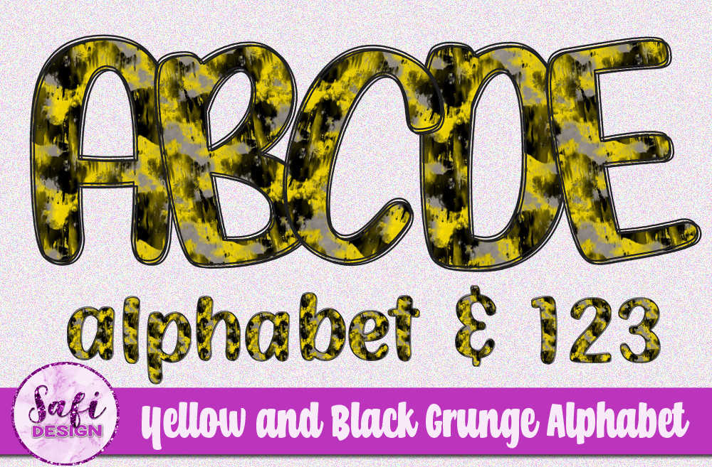Yellow and Black Grunge Alphabet Graphic by Safi Designs · Creative Fabrica