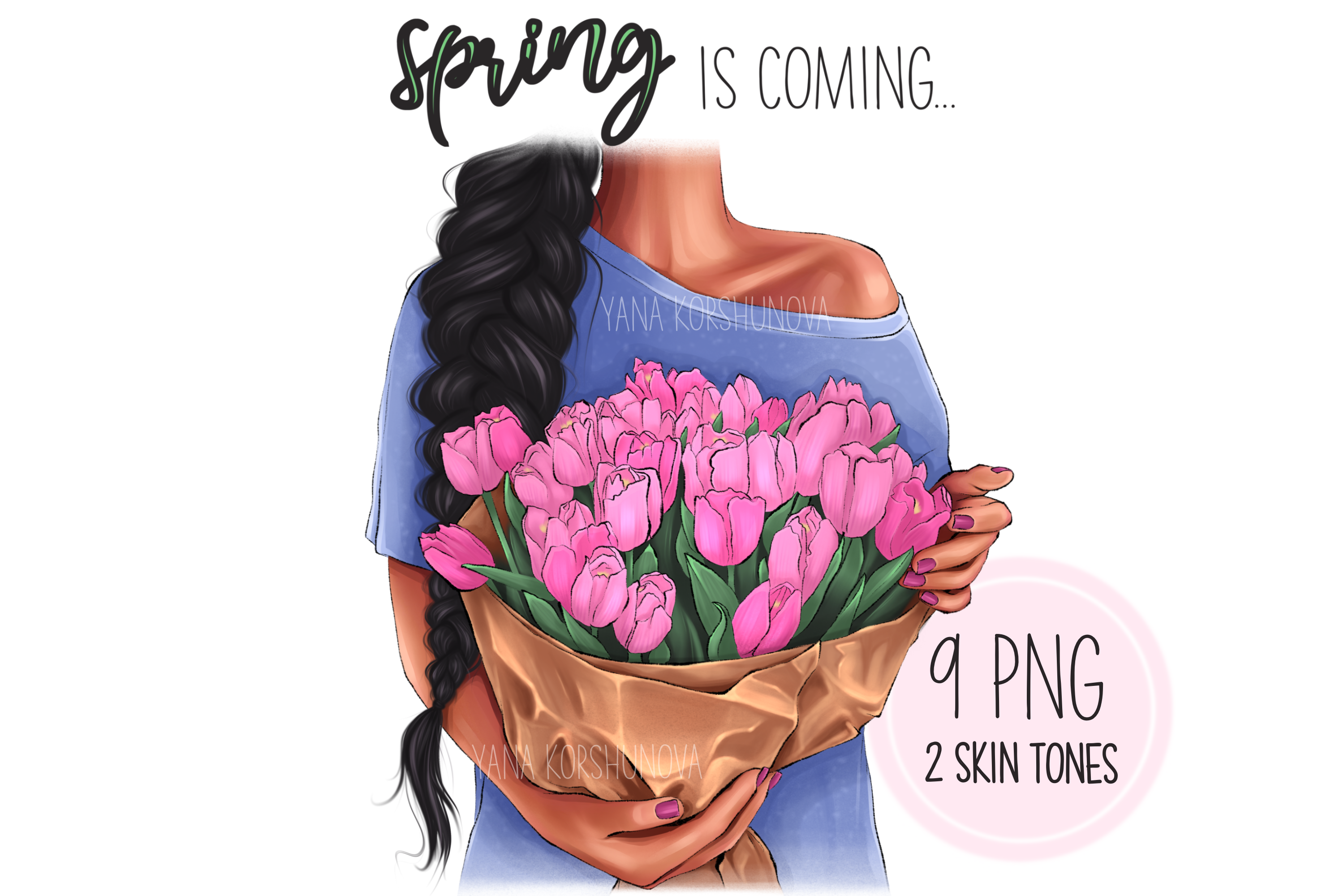 Fashion Spring Girl with Flowers Clipart Graphic by YanaArt · Creative ...