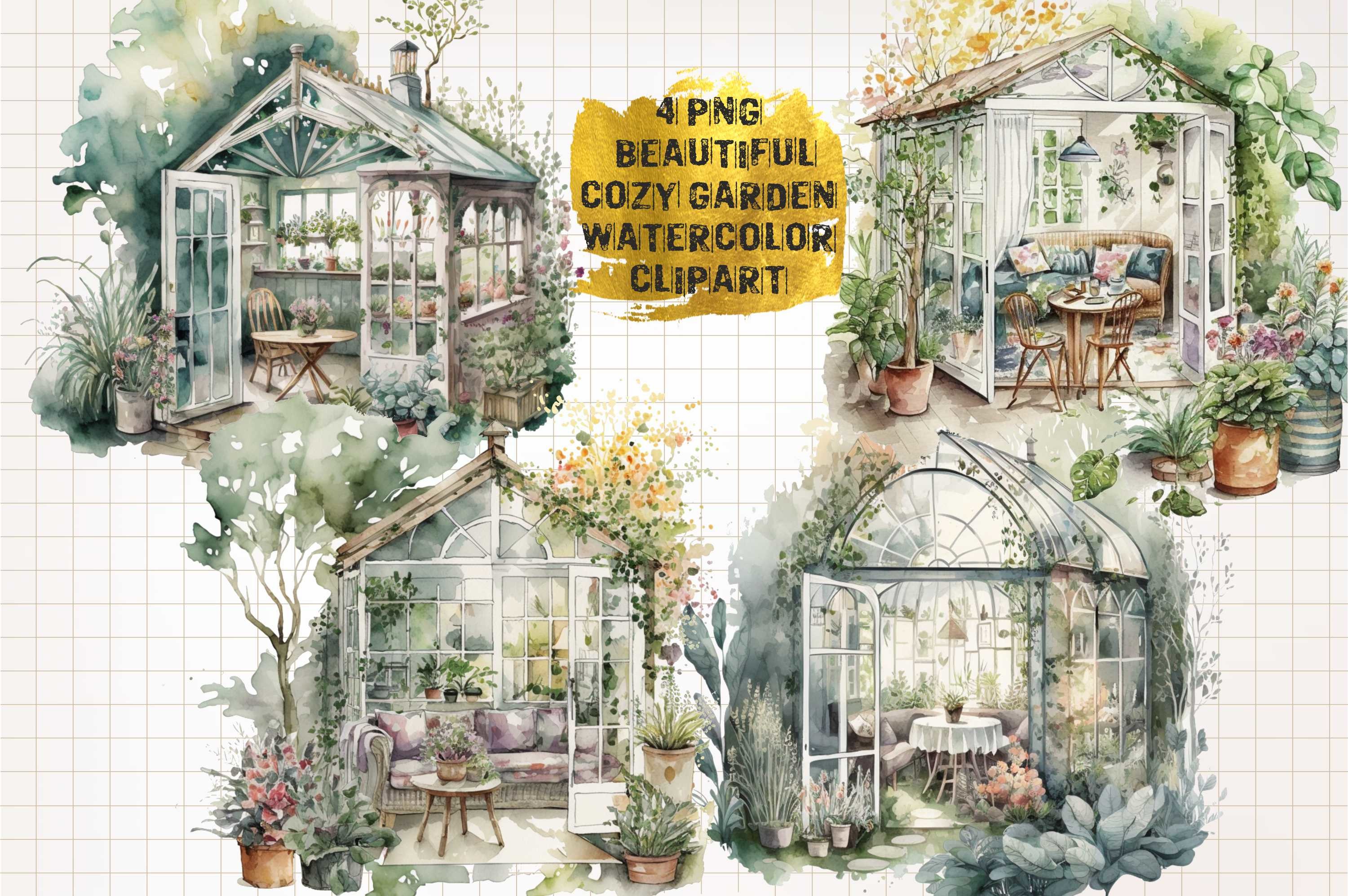 Green House Watercolor Clipart Graphic by WaterColorArch · Creative Fabrica