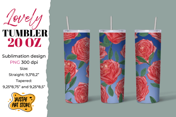 Rose Tumbler 20 Oz Sublimation. Graphic Print Templates By Yustaf Art Store