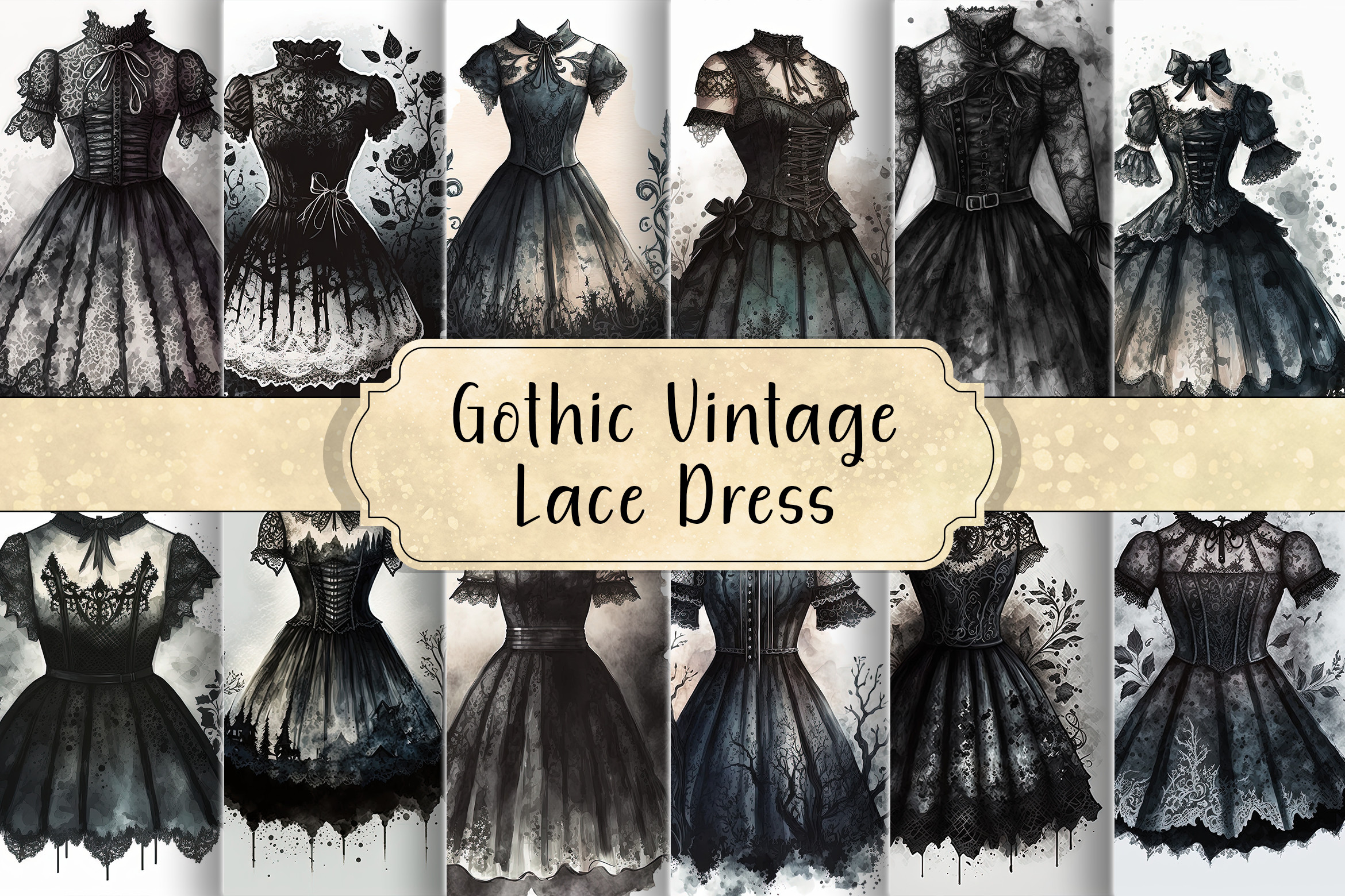 Gothic Vintage Lace Dress Graphic by curvedesign  Creative Fabrica