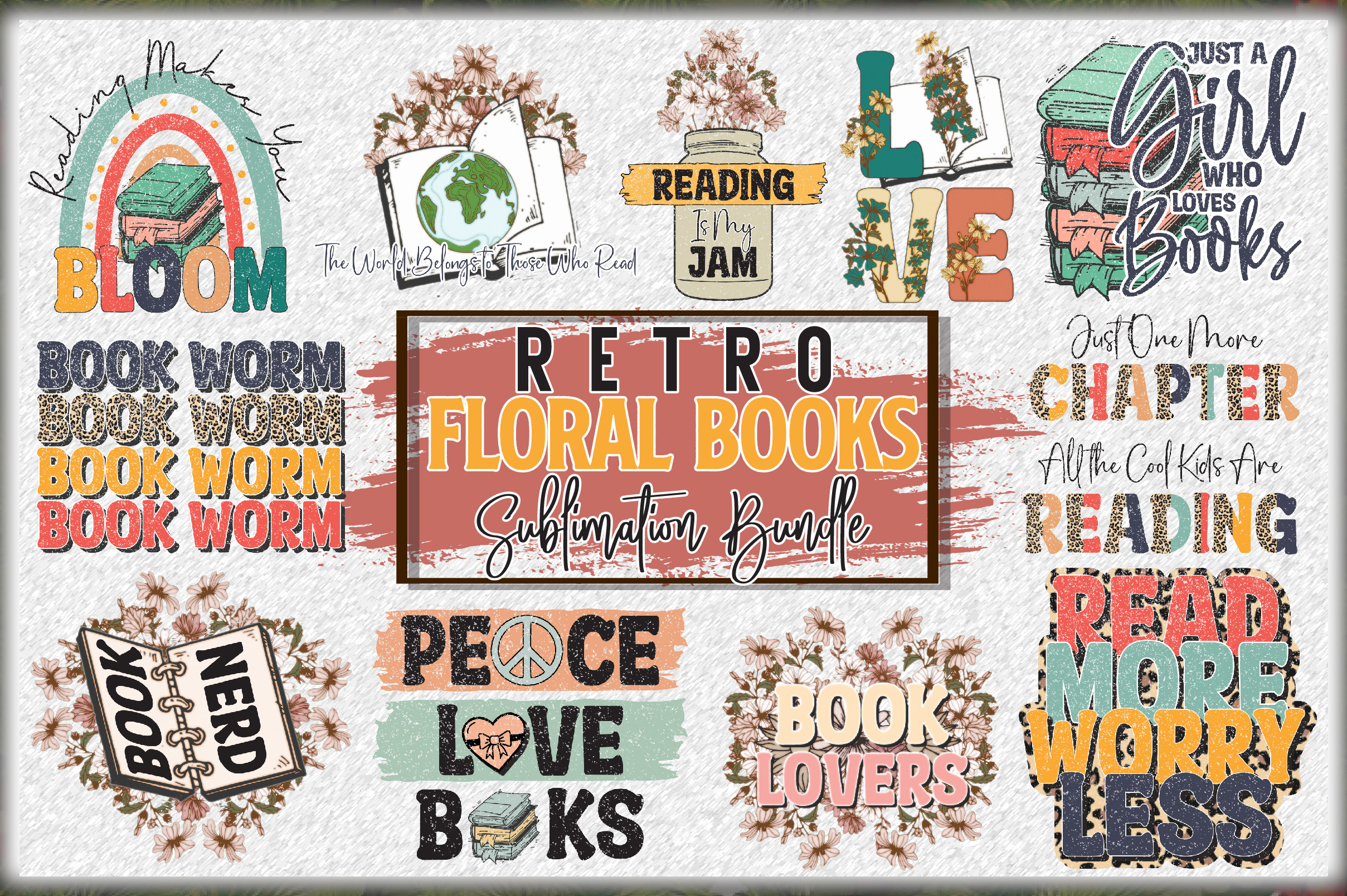 Retro Floral Books Sublimation Bundle Graphic by AspireFhd · Creative ...