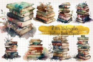 Vintage Books Watercolor Clipart Graphic by WaterColorArch · Creative ...