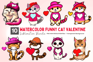 Watercolor Funny Cat Valentine Clipart Graphic by Regulrcrative ...