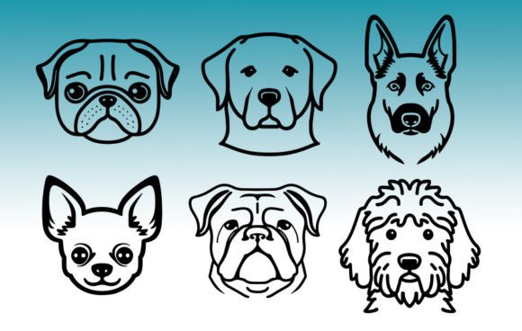 Minimal dog head icons SVG set for single-color Cricut vinyl tumbler decals and keychains