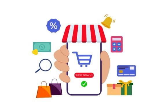 Online Shopping Icon Using Mobile Phone
