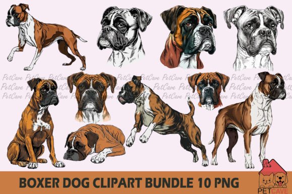 boxer dog clipart bundle SVG PNG for Cricut crafts and Etsy sellers
