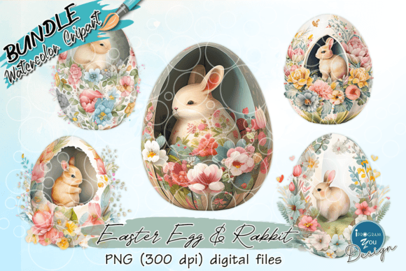 Love Bunny Flower Watercolor Clipart Set Graphic by iProgramYou Design ...
