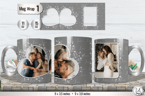 Hearts Photo Frame Mug Template Silver Graphics 1