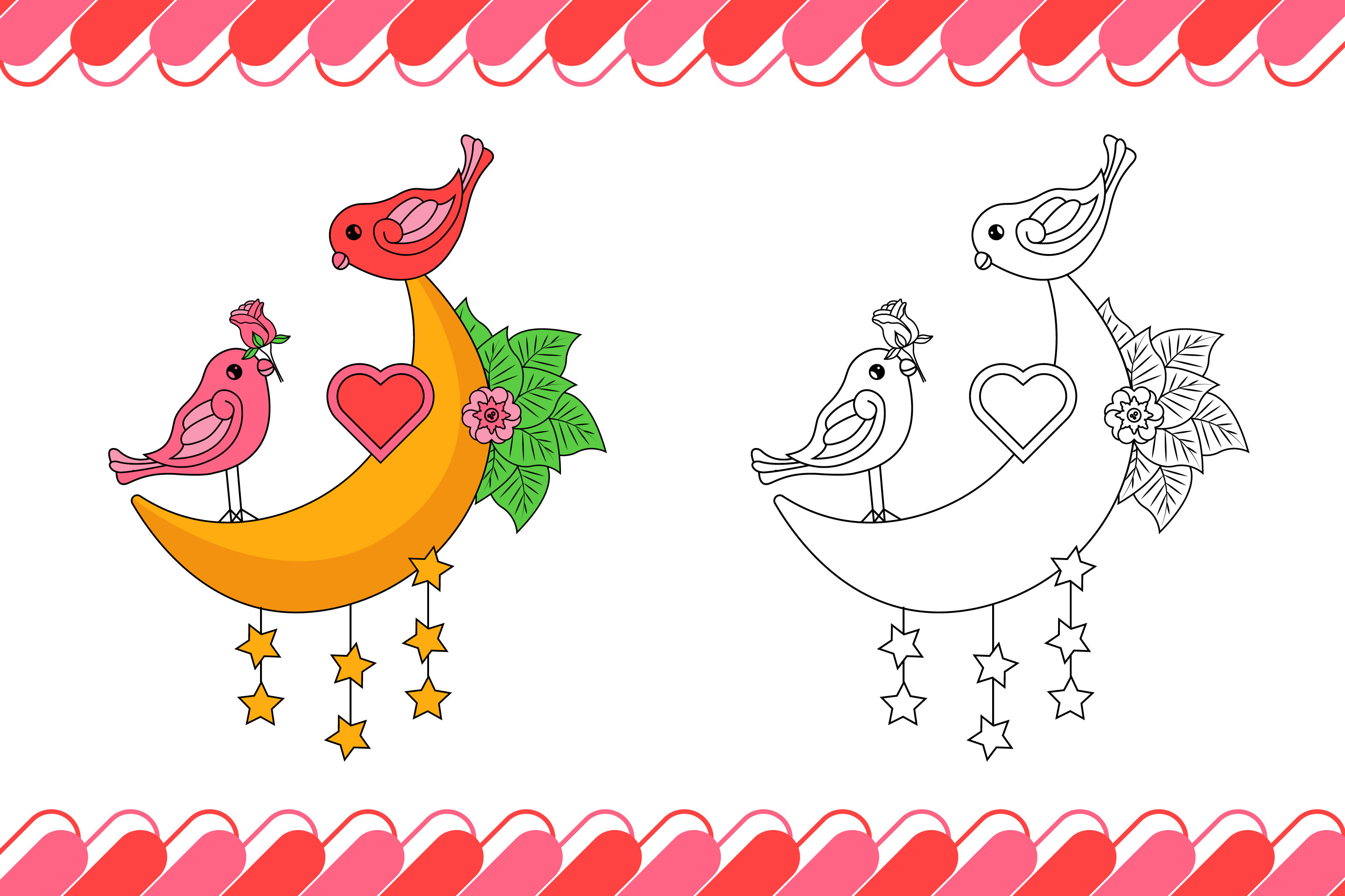 Moon and Bird Coloring Page for Kids Graphic by tinmograph · Creative ...