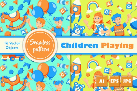 Children Playing Pattern Graphic Patterns By Kevyn Creative