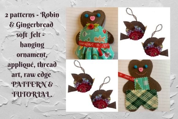 Robin and Gingerbread Felt Ornament PDF
