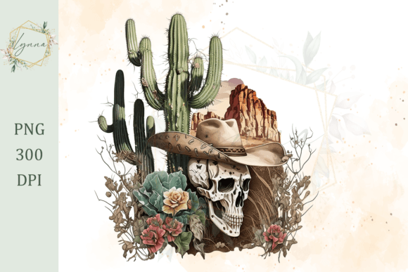 Watercolor Cowboy Skull with Cactus Graphic by Pamilah  Creative Fabrica