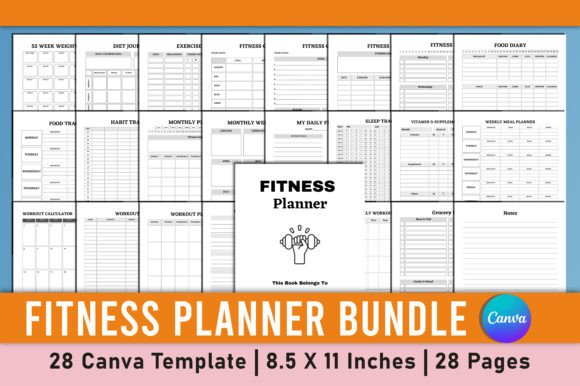 Editable Fitness Planner Bundle Canva