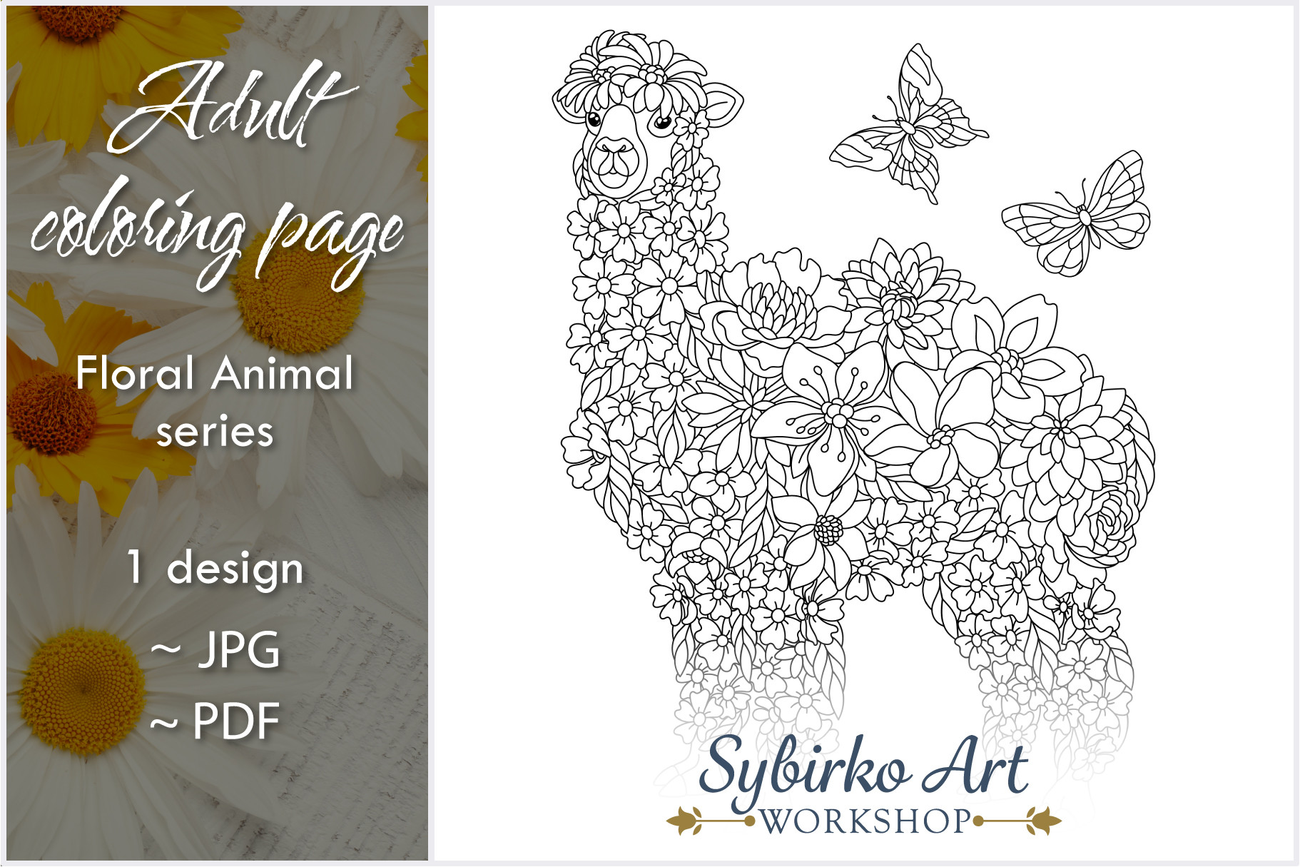 Spring Floral Llama Alpaca Coloring Page