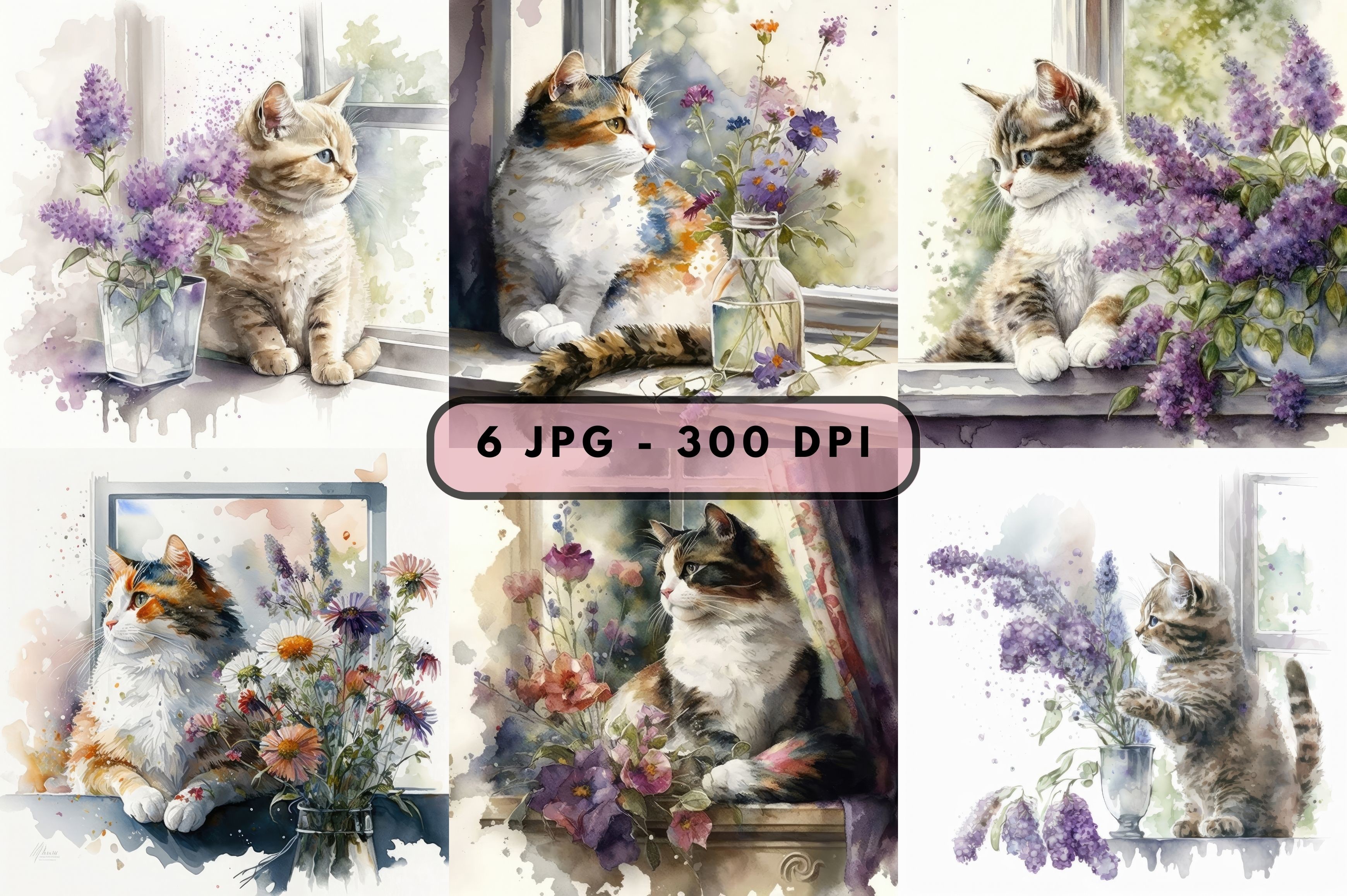 Lovely Watercolor Cat Bundle Graphic by TNI House · Creative Fabrica