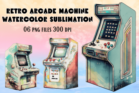Retro Arcade Machine Watercolor