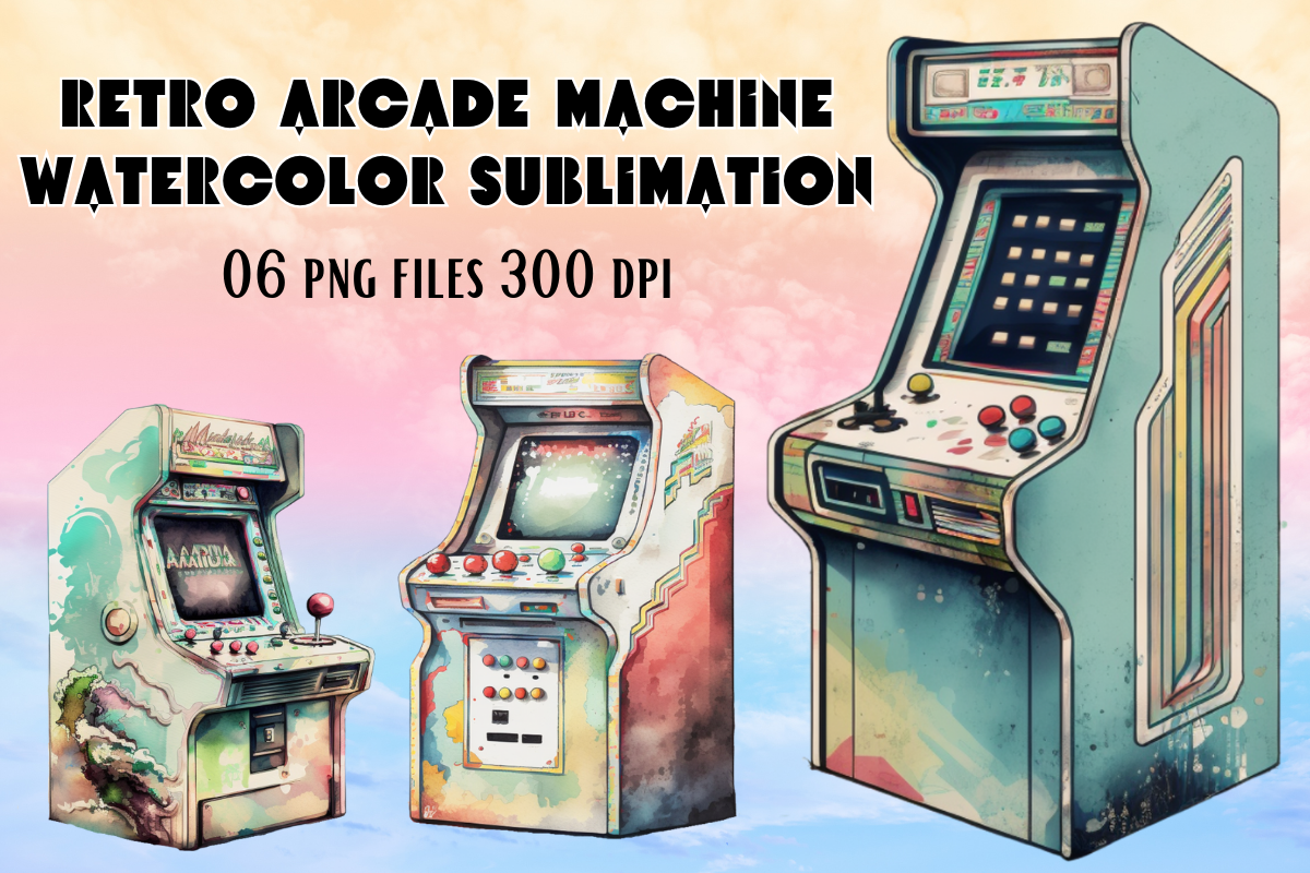 Retro Arcade Machine Watercolor