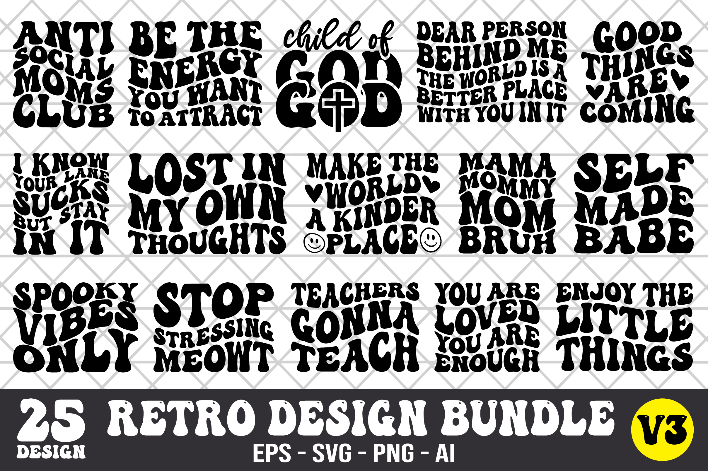 Retro Wavy Design Bundle SVG V3 Graphic by Craftking · Creative Fabrica