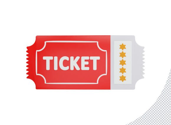 Ticket with Five Stars Icon 3d Rendering