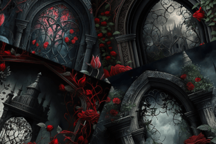 Gothic Garden Red Roses Background Graphic by Pamilah · Creative Fabrica