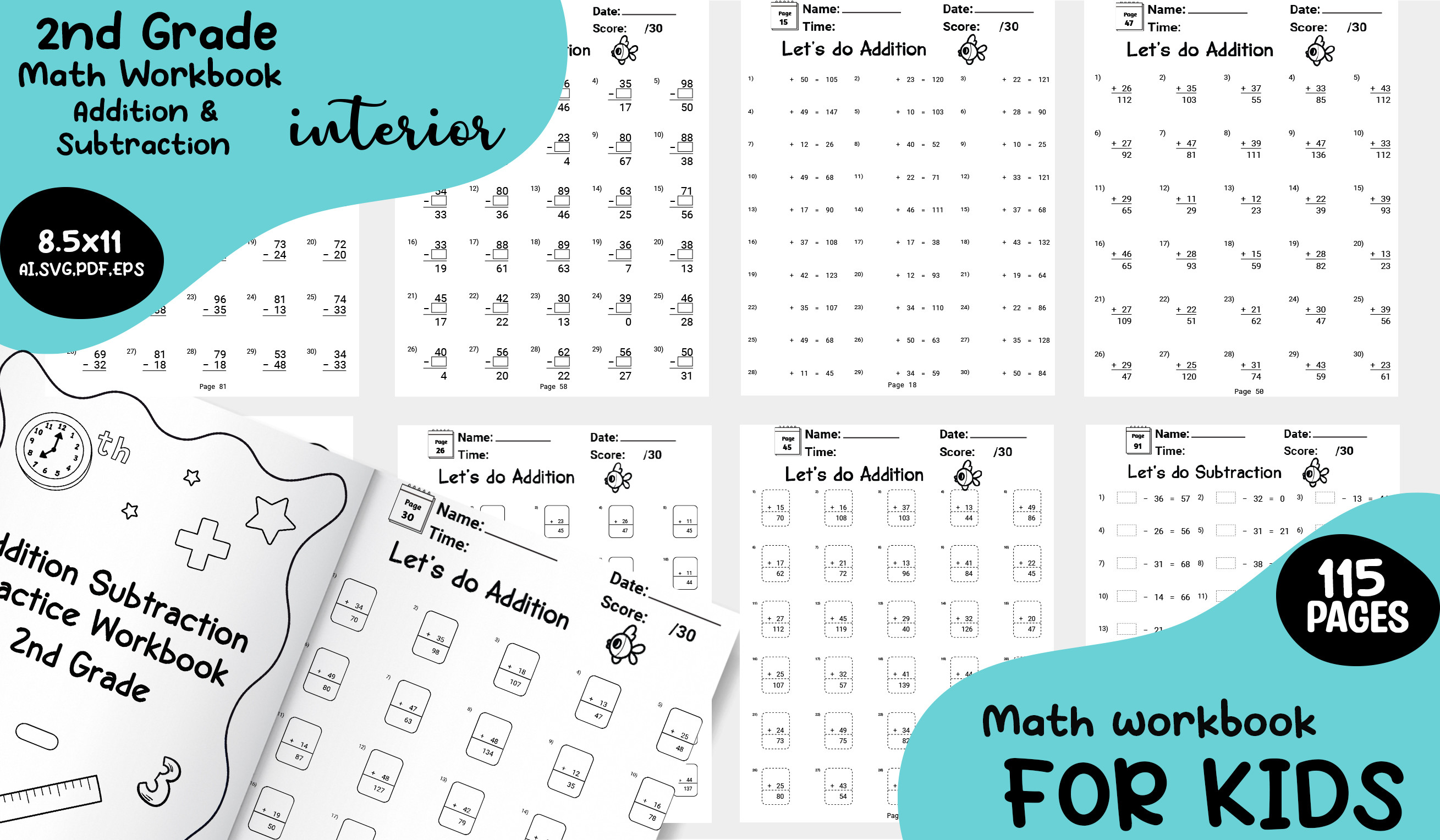 Addition Subtraction Math Worksheet Graphic by Happy Time · Creative ...