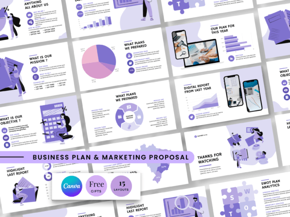 Clean modern business plan pitch deck Canva template