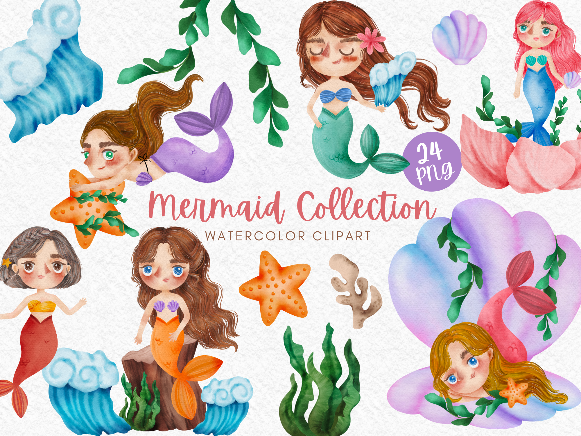 Mermaid Collection Watercolor Clipart Graphic by Akiravilla · Creative ...