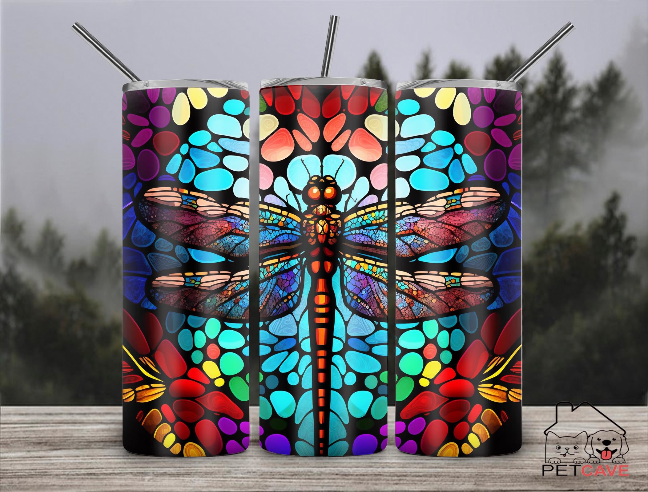 Dragonfly Stained Glass 20oz Skinny Part Graphic by Pet Cave · Creative ...