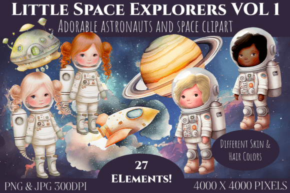 Space Explorers Astronaut Clipart Vol 1 Graphic by Enchanted Marketing ...