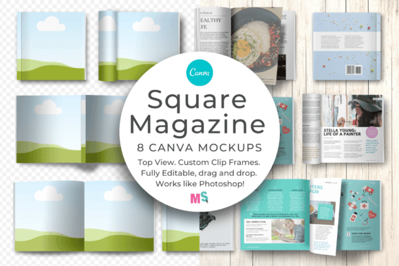 Square magazine mockup template for Canva