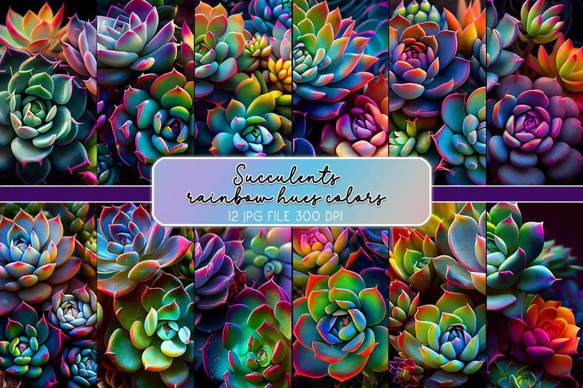Succulents Rainbow Hue Colors Background Graphic by MICON DESIGNS ...
