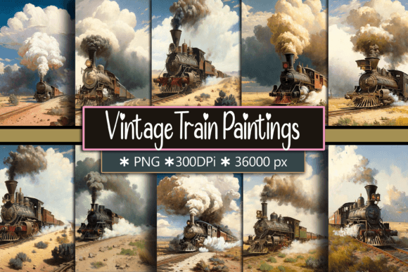 Vintage Train Oil Painting Backgrounds