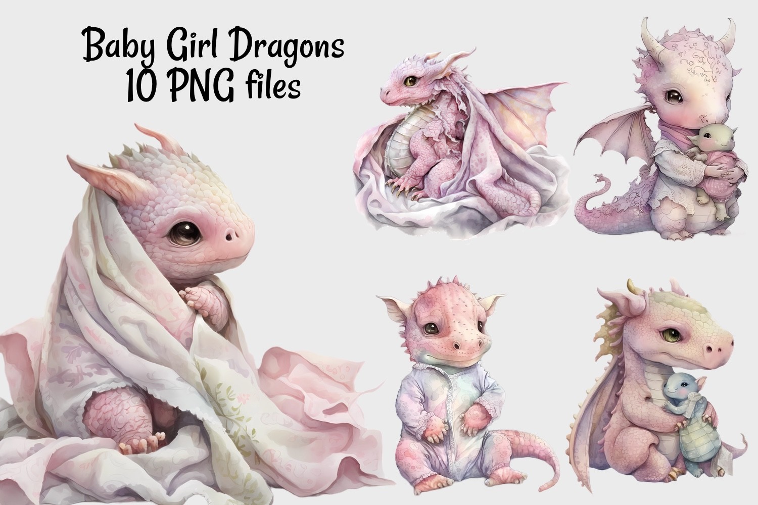 Baby Girl Dragons Watercolor Clipart Graphic by Laughing Wolf Art ...