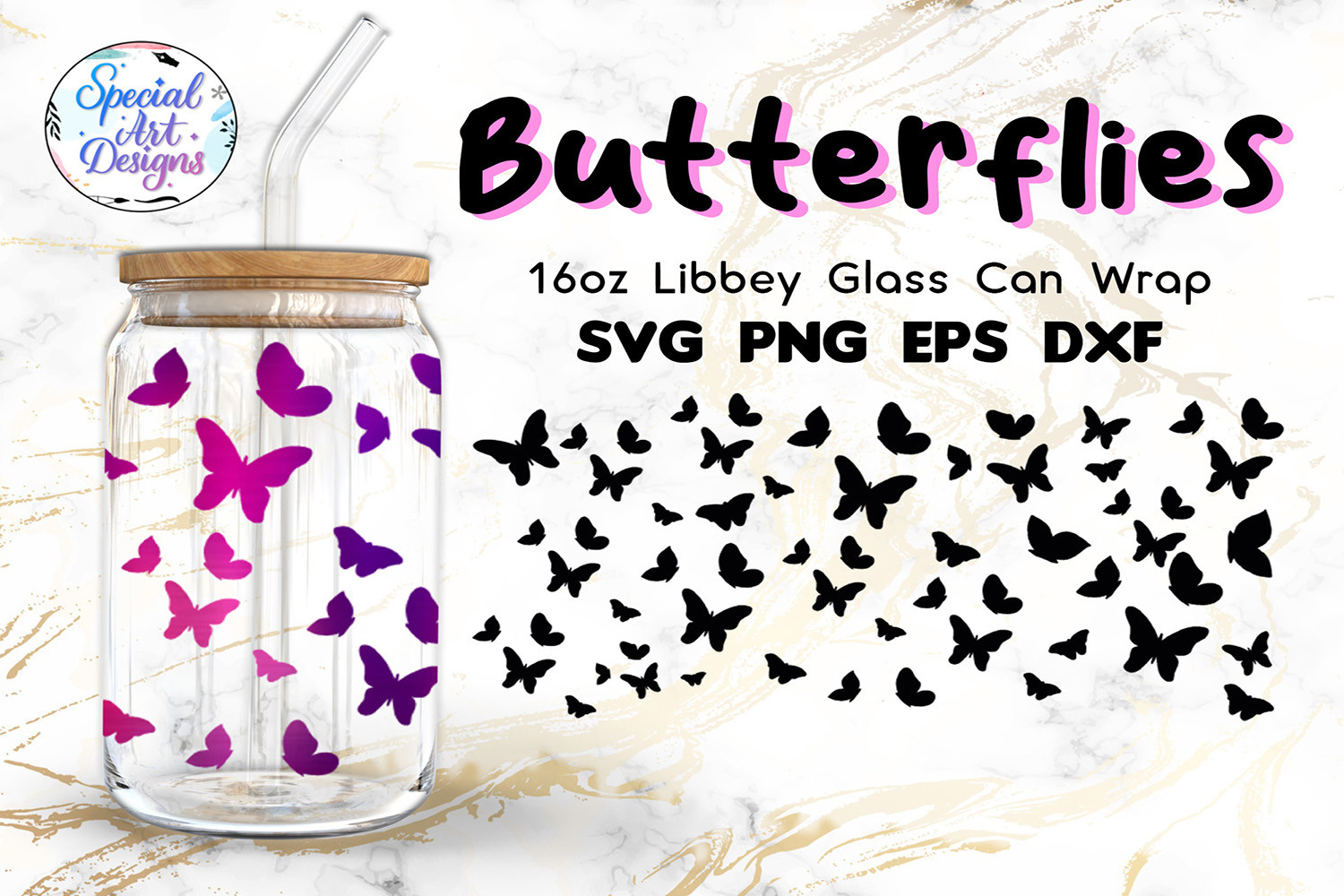 Butterflies | 16oz Libbey Glass Can Wrap Graphic by ...