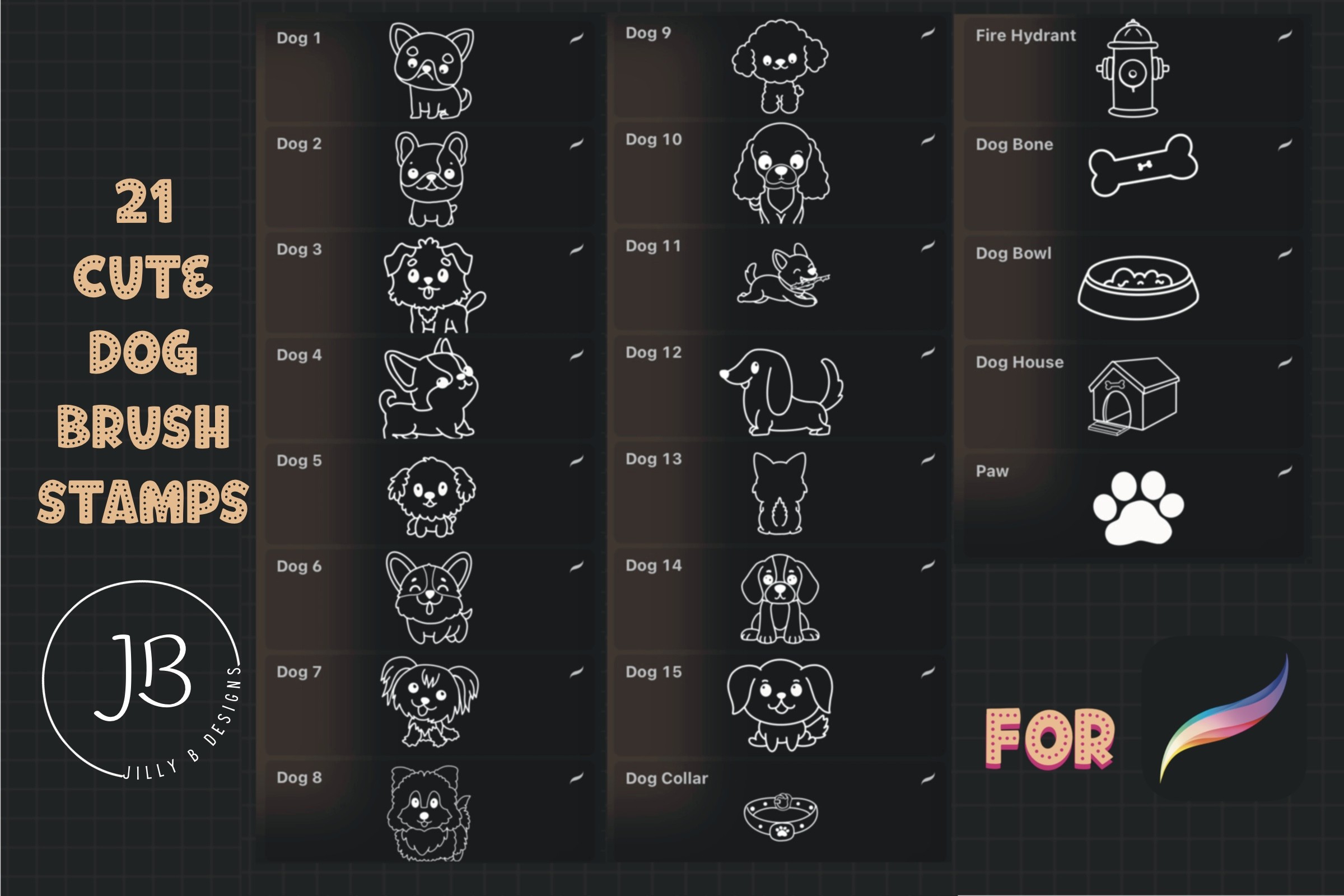Procreate Dog Brush Stamps Graphic by Jilly B Designs · Creative Fabrica