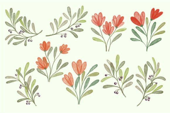 Flower Leaf with Watercolor Collection