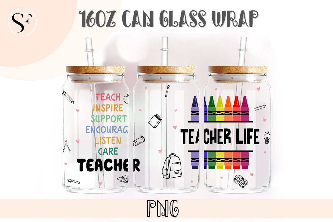 Retro Teacher 16oz Libbey Glass Can Wrap Graphic by SoFancy · Creative ...