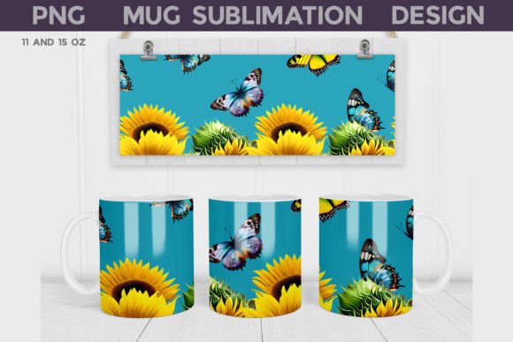 Sunflowers Butterfly Mug Wrap Graphics