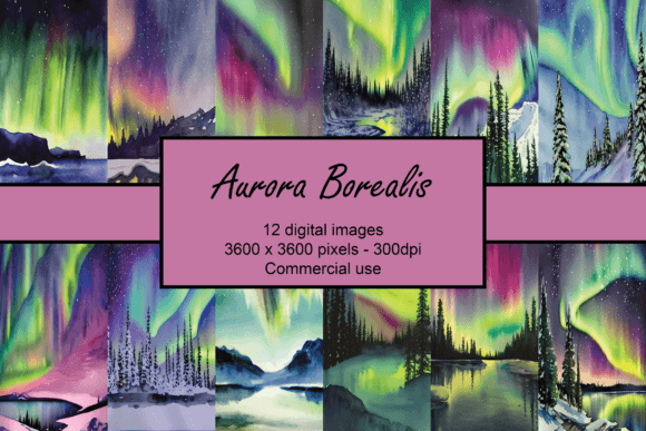 Watercolor Aurora Borealis Backgrounds Gráfico Fondos Por Mappingz