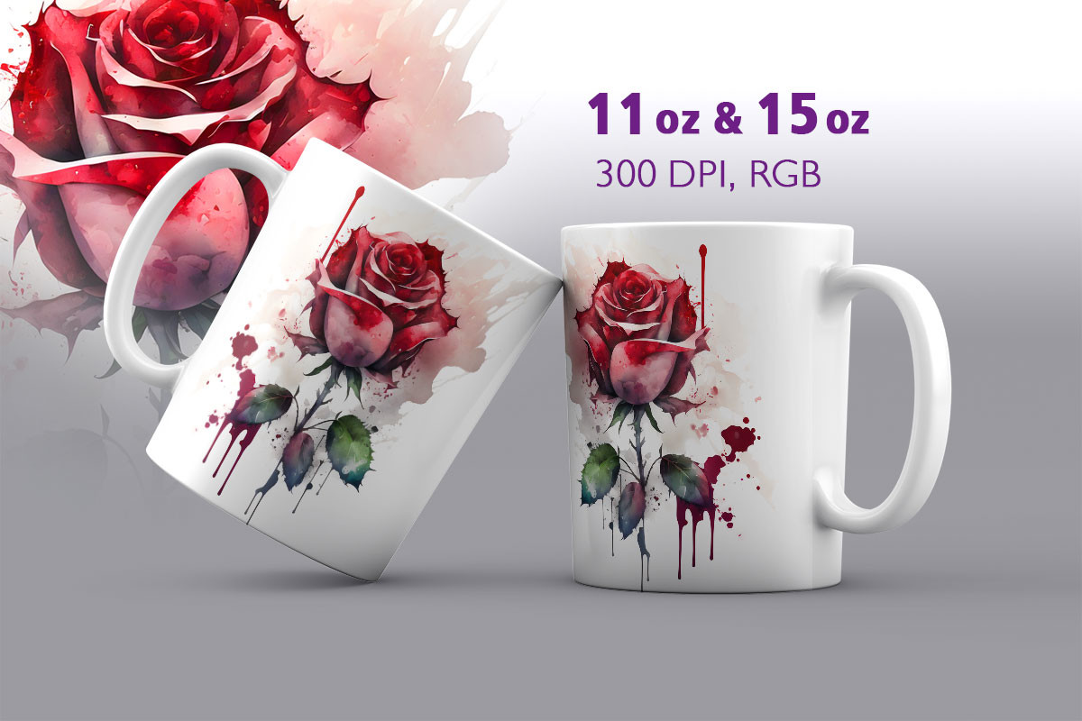 Watercolor Red Rose Mug Sublimation Graphic by DoFloro · Creative Fabrica