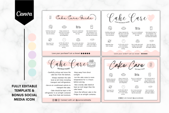 Custom Cake Care Canva Template - Bundle