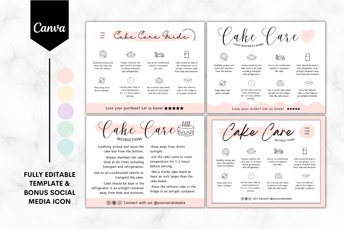 Custom Cake Care Canva Template - Bundle