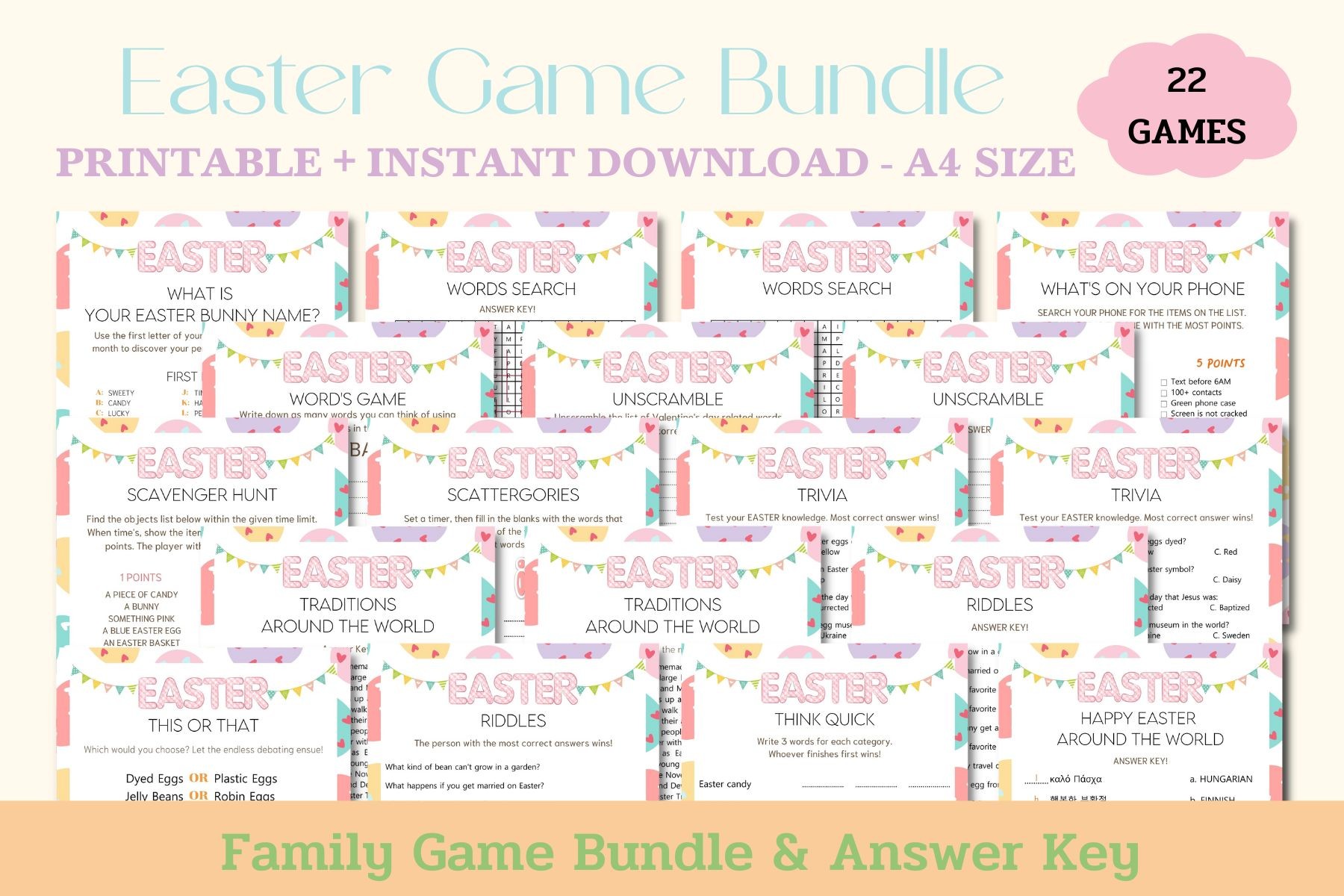 Easter Game Bundle - 22 Games Printable