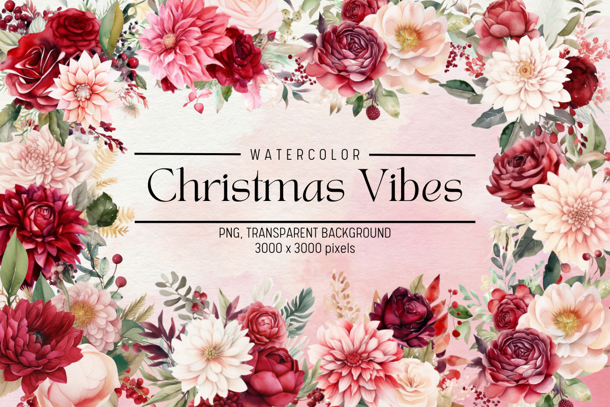 Christmas Flowers Watercolor Clipart Graphic by FOLV · Creative Fabrica