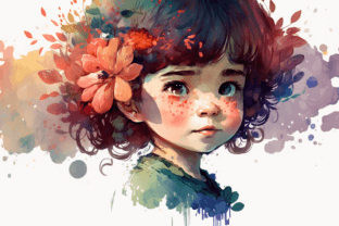 Cute Girl with Flowers Watercolor Graphic by 1xMerch · Creative Fabrica