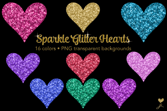 Sparkle Glitter Hearts Graphic Decorative Elements By JulieCampbellDesigns