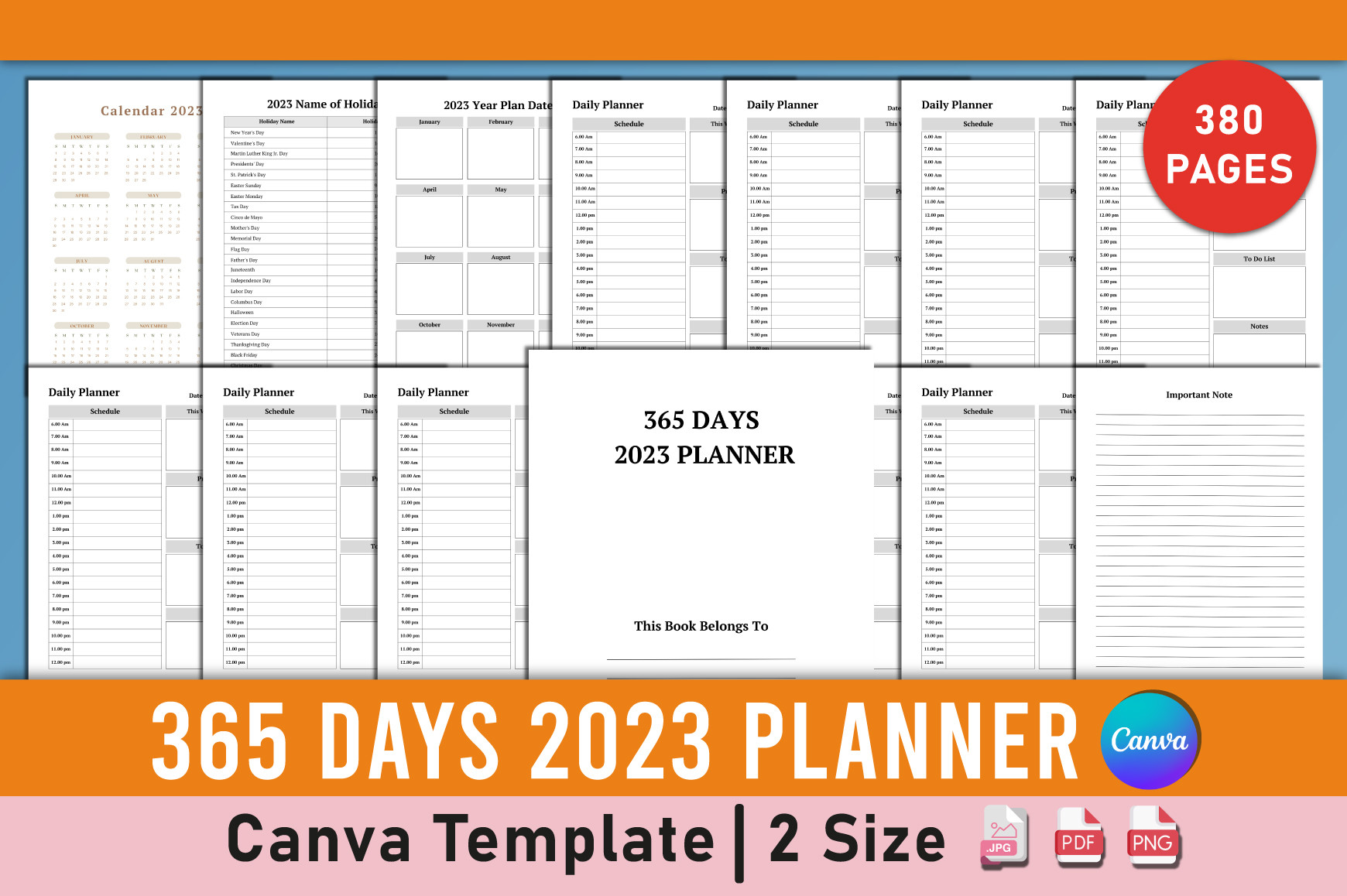 365 Days 2023 Planner Canva Interior Graphic by Mustafiz · Creative Fabrica