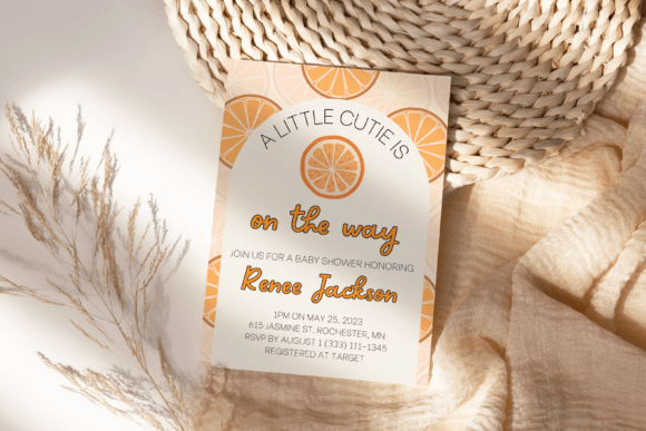 Canva Orange Cutie Baby Shower Invite